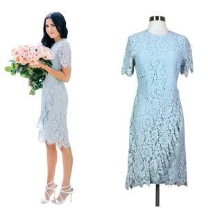 Rachel Parcell | Amour French Blue Lace Romantic Ruffle Modest Cocktail Dress